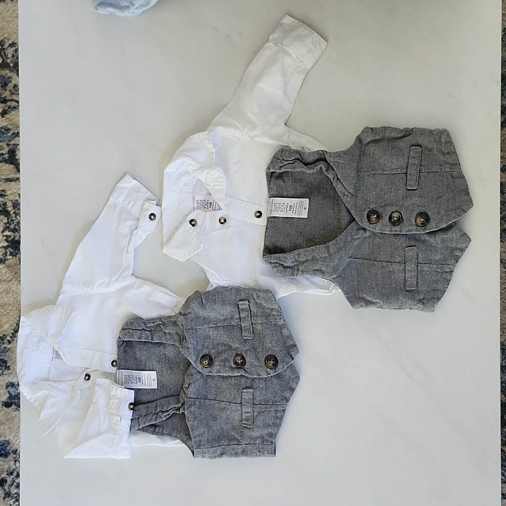 2 newborn sets of gray vests and long sleeve onesies